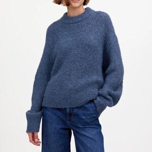 Madewell Blue Merino Wool-Alpaca Blend Bouclé-Knit Oversized Sweater Medium